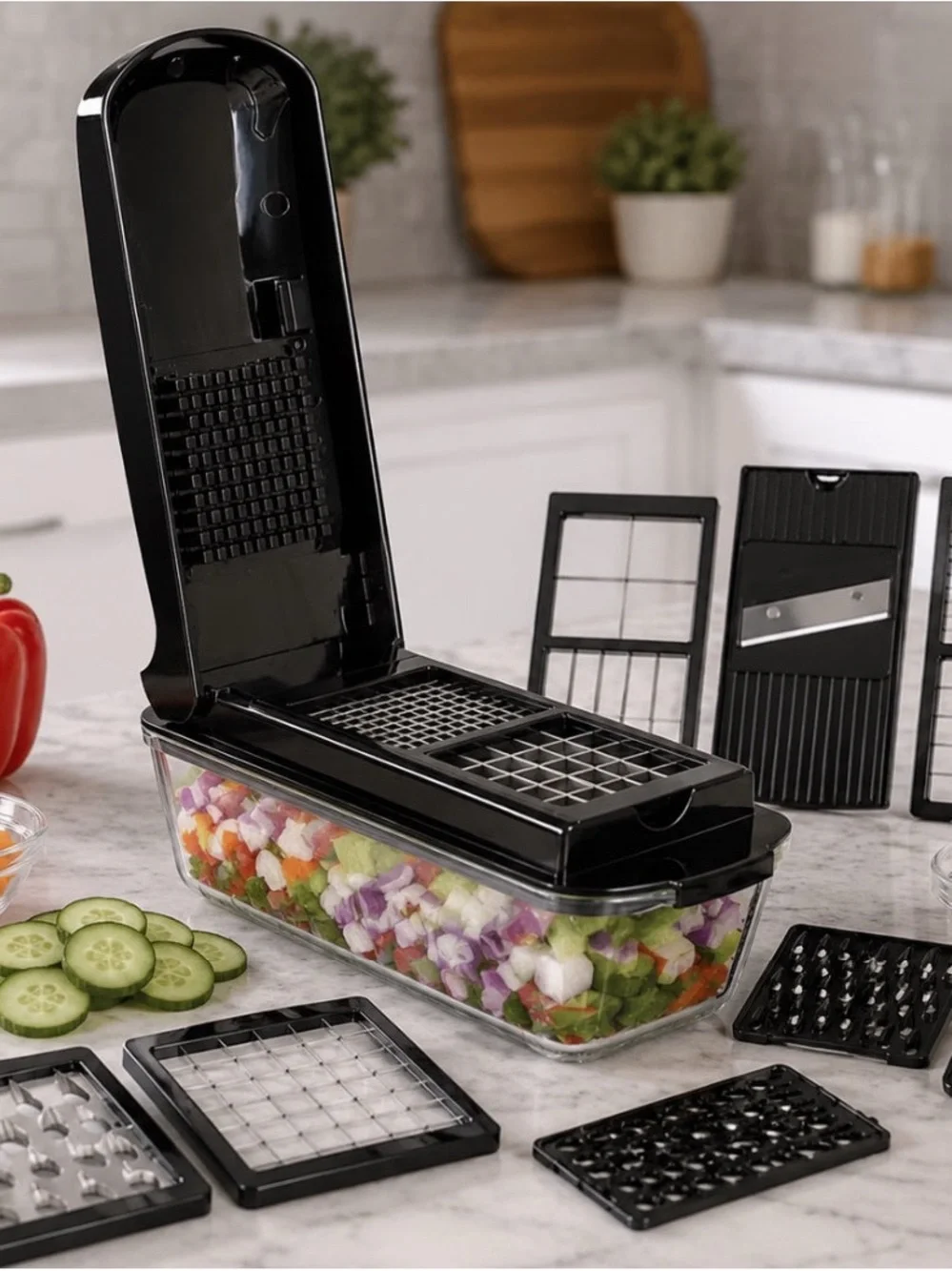 Multi-Function Black Vegetable Chopper & Glass Container